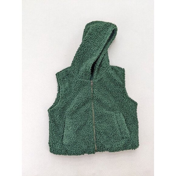 Ella Blue Women's Vest Size S Green Sherpa Fuzzy Textured Hood - Picture 2 of 16